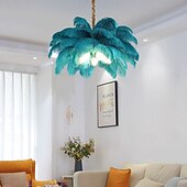abordables Luces de isla-Lámpara colgante LED Lámpara de araña Precioso extra grande Ramo de plumas de avestruz de 80 cm Lámpara colgante de 5 luces Accesorio de iluminación montado romántico para restaurante Dormitorio