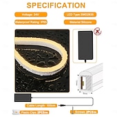 billige Plug Strip Lights-LED neonslyngelys 32,8 fot varm hvit dimbar LED-stripelys DIY fleksibel silikon vanntett neonslyngelys for soverom stue kjøkken innendørs utendørs DC24V (strømadapter inkludert)