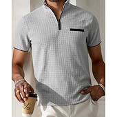 economico Polo classica da uomo-Per uomo Polo Polo con zip a un quarto Abbigliamento quotidiano Data Zip a un quarto Manica Corta Moda Essenziale Semplice Jacquard Cerniera Estate Vestibilità regolare Nero Bianco Blu marino