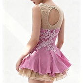 cheap Figure Skating Dresses-Figure Skating Dress Women's Girls' Ice Skating Dress Dark red White Pink Flower Open Back Mesh Spandex Practice Competition Skating Wear Jeweled Rhinestone Sleeveless Ice Skating Figure Skating