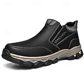 baratos Sapatos Casuais Slip-On-mocassins masculinos de couro sintético marrom escuro com sola antiderrapante resistente, calçados confortáveis para caminhadas ao ar livre, uso casual e em viagens