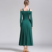 cheap Standard  Ballroom-Elegant Green Ballroom Dance Dress with Long Sleeves and Off-Shoulder Design for Latin &amp; Social Dancing