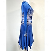 cheap Competition Dress-Women's Ballroom Dance Dress Royal Blue Crystal Rhinestone Long Sleeve Waltz Foxtrot Quickstep Competition Performance Gown