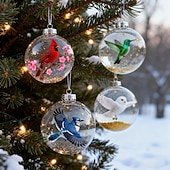 abordables Ornements-Ornements transparents d&#039;oiseaux de la nature, décorations de sapin de Noël avec cardinal, boules de Noël en plastique transparent, décorations de fêtes, décorations intérieures et extérieures pour sapin de Noël, cadeaux commémoratifs