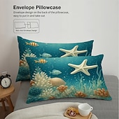 preiswerte Bettbezug-Sets-Unterwasserwelt Seestern &amp;3-teiliges Daunenbettbezug-Set mit Oktopus-Motiv für Queensize-Betten, weicher Bettbezug mit 2 Kissenbezügen – Hotel &amp;Gästezimmerbettwäsche, gemütlich &amp; komfortabel