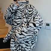 voordelige Herenjacks &amp; jassen-Voor heren Winterjack Jas van imitatiebont Vakantie Dagelijks Thermisch Warm Fleece Herfst Winter Luipaard Modieus Streetwear Opstaand Normaal Wit Geel Jacks