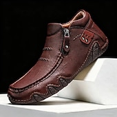 economico Stivaletti alla caviglia-mocassini da uomo in similpelle color castagna con cerniera laterale e suola flessibile, mocassini casual fatti a mano per la guida e l'uso all'aperto