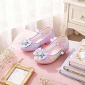 olcso Gyerek hercegnőcipők-Csillámos, szivárványszínű lányka balerinacipők masnival és gyöngy bokapánttal – aranyos hercegnői cipők