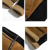 baratos Faux Suede Jackets-Men's Faux Suede Jacket Fleece Jacket Sherpa Jacket Brown Suede Jacket Casual Casual Daily Windbreaker Patchwork Pocket Winter Solid Color Vintage Fashion Shirt Collar Regular Black Brown Jacket