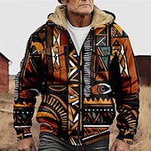 economico Schema Geometrico-Per uomo Grafico Stile Boho Felpa con Cappuccio Giacca di pelle Moda Etnico Casual Manica Lunga Con Cappuccio All'aperto Sport all'Aperto Uscire Marrone chiaro Arancione scuro Giallo Blu Arancione