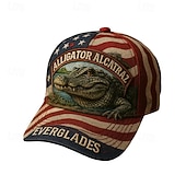 billiga Baseballkeps herr-Herr Basebollkeps Solhatt Trucker Hat Rubinrött Blå Polyester Mönster Mode Ledigt Gata Dagligen Krokodil Amerikanska flaggan Justerbara Solskyddskräm Andningsfunktion