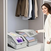 abordables Rangement et organisation-Boîte de rangement pour chapeaux avec couvercle et fenêtre transparente, bac de rangement pliable empilable avec fermeture éclair, conteneur à chapeaux multifonctionnel anti-poussière pour placard et