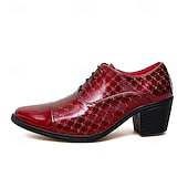 abordables Zapatos Oxford-Zapatos de vestir para hombre de piel sintética roja con detalle de tachuelas: elegantes zapatos de fiesta de Navidad para hombre.