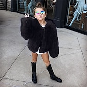 preiswerte Mädchen Kunstpelzmäntel-Kinder Mädchen Kunstpelzmantel Einfarbig Mode Schule Mantel Oberbekleidung Ab 4 Jahren Herbst Schwarz Weiß Kamel