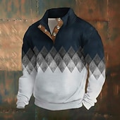 billige Geometrisk mønster-Herre Ruter Lapper Genser Mote Daglig Enkel Fritid Langermet Høyhalset Feriereise Ut på byen Svart Blå Knapper Høst Vinter Designer S M L XL XXL 3XL