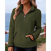 economico Felpa &amp; Sweatshirt-Per donna Tinta unita Felpa con zip Felpa in pile Autunno / Inverno Tasca Manica Lunga Athleisure Antivento Caldo All'aperto Viaggio Sportivo Nero Bianco Rosa abbigliamento sportivo Abbigliamento