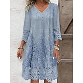 abordables Vestidos florales-Mujer Mini vestido Vestido de cambio Casual Diario Ajuste regular Plano Manga 3/4 Escote en Pico Azul Piscina Color Camello Verde Trébol Primavera Otoño