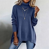 お買い得  単色-女性用 ニット プルオーバー エレガント ファッション ストリートファッション 純色 タートルネック ニット 長袖 レギュラートップス ニット アウトドア 日常 祝日 ブラック ネービーブルー 秋 冬