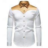 economico Camicie in raso da uomo-Per uomo Camicia Camicia in raso Camicia elegante Camicia casual Camicia con Bottoni Camicia da Ballo Blocco di colori Formale Matrimonio Nero Bianco Vino Blu marino Manica Lunga Bavero Primavera