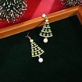 abordables Accessoires de Noël-Boucles d&#039;oreilles sapin de Noël – Boucles d&#039;oreilles de Noël en cristal vert scintillant avec détails étoile et perle pour femmes