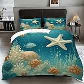preiswerte Bettbezug-Sets-Unterwasserwelt Seestern &amp;3-teiliges Daunenbettbezug-Set mit Oktopus-Motiv für Queensize-Betten, weicher Bettbezug mit 2 Kissenbezügen – Hotel &amp;Gästezimmerbettwäsche, gemütlich &amp; komfortabel