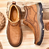 tanie Botki-brązowe, wsuwane buty męskie ze skóry ekologicznej – wygodne i wytrzymałe, z amortyzowaną wkładką, idealne do noszenia na co dzień, aktywności na świeżym powietrzu i codziennego użytku