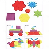 Χαμηλού Κόστους παζλ-155 τεμάχια ξύλινα μπλοκ με μοτίβα - παζλ με γεωμετρικά σχήματα &amp;Σετ σχεδίασης με κάρτες - εκπαιδευτικό παιχνίδι Montessori για παιδιά 3