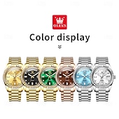 Недорогие Механические часы-OLEVS Мужские механические часы Роскошная мода Камни бизнес Светящийся календарь Водонепроницаемые часы на стальном ремешке