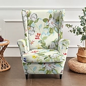 abordables Funda para silla con respaldo-Fundas para sillones orejeros con estampados florales, a rayas y geométricos, de poliéster elástico, protectores decorativos para muebles.