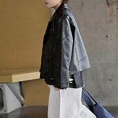 abordables Chaquetas de Cuero para Niños-Niños Chico Chaqueta de cuero negro Chaqueta Ropa de calle Plano Manga Larga Cerrar IMPERMEABLE Paravientos: Abrigo Diario Moda Casual Negro Marrón Primavera Otoño 4-12 años