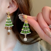 abordables Accessoires de Noël-Boucles d&#039;oreilles sapin de Noël – Boucles d&#039;oreilles de Noël en cristal vert scintillant avec détails étoile et perle pour femmes