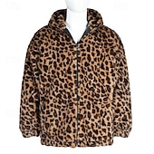 voordelige Herenjacks &amp; jassen-Voor heren Winterjack Jas van imitatiebont Dagelijks Vakantie Thermisch Warm Fleece Herfst Winter Luipaard Modieus Streetwear Capuchon Normaal Imitatiebont Geel Jacks
