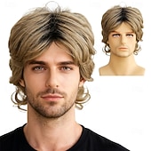 halpa Parrucche uomo-Short Blonde Dark Roots Mens White Blonde Pelucas Hallowen Costume Realistic Synthetic Fiber 60s Shaggy Cosplay Wig