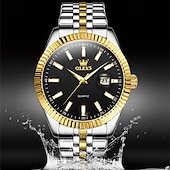 billiga Kvartsklockor-Den nya Olevs Varumärkets Enkla Herrars Affärs Kvarts Klocka Med Luminös Kalender I Guld Arbetsfärg Är En Klassisk Mode Och Trendig Herrars Avslappnade Vattentåliga Sport Armbandsur