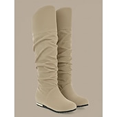levne Slouch Boots-dámské ploché boty ke kolenům, boty z umělého semiše ve více barvách na podzimní a zimní nošení