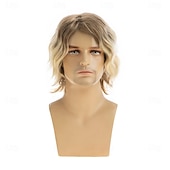 abordables Pelucas hombre-Peluca corta rizada rubia para hombre, de aspecto natural, color rubio oscuro, ideal para uso diario y fiestas.