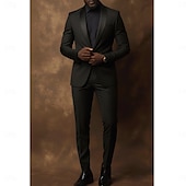 economico Abiti casual-Uomo Abiti da lavoro Casuale Feste Nero Borgogna Primavera, Autunno, Inverno, Estate Tuta Bavero sciallato Formale Tinta unita Vestibilità standard 2 pezzi Monopetto a un bottone