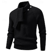 baratos suéter pulôver masculino-Homens Suéter Pulôver suéter Estriado Tricotar Tops regulares Conversível Tricotado Tecido Xaile Roupa de Malha Moderna Casual Roupa Diária Roupa Outono Inverno Preto Branco M L XL