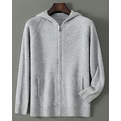 ieftine Pulover de lână pentru bărbați-Cardigan bărbătesc premium din lână pură cașmir, clasic, cu glugă, tricotat, cu buzunar cu fermoar, moale, călduros și respirabil