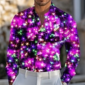  عيد الميلاد المجيد رجالي تألق بريق أضواء كريستمس قميص قميص الساتان قميص رسمي كم طويل عارضة الازياء الأماكن المفتوحة مناسب للحفلات مناسب للعطلات الربيع الخريف طوي طباعة ثلاثية الأبعاد قمصان بأزرار