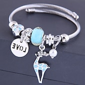 baratos Pulseira Feminina-pulseira de prata charmosa com pingente de amor e pingente de rena, pulseira ajustável de contas de cristal para mulheres