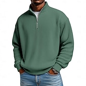 cheap Men's Classic Polo-Men's Corduroy Shirt Textured Casual Vacation Quarter Zip Long Sleeve Fashion Basic Solid Color Zipper Fall Spring &amp;  Fall Fall &amp; Winter Relaxed Fit Black Wine Dark Green khaki Dark Blue Light Green