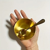 economico Set da Cucina-Set di 16 piatti rotondi in acciaio inox per salse, piatti dorati per salse, cucchiai dorati