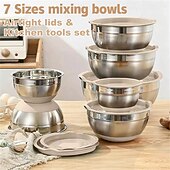 Ensemble de 23 pièces en acier inoxydable épais, comprenant un bol à œufs avec couvercle, un saladier à fond antidérapant en silicone, des ustensiles de pâtisserie, un bol mélangeur et un bassin. abordables Ensemble de Cuisine-Ensemble de 23 pièces en acier inoxydable épais, comprenant un bol à œufs avec couvercle, un saladier à fond antidérapant en silicone, des ustensiles de pâtisserie, un bol mélangeur et un bassin.