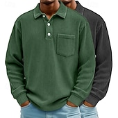 billige Klassisk poloskjorte for menn-2 stk. herre kordfløyelsskjorte poloskjorter fritid sport jakkeslag langermet mote basis fargeblokk 2-delt flerpakning høst vår &amp;høst alle årstider vanlig passform