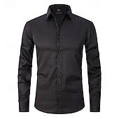 baratos camisas masculinas não de ferro-Homens Camisa Social Saia Camisa não de ferro Camisas de smoking Tecido Formal Casamento Preto Branco Rosa Vinho Manga Longa Lapela Primavera &amp; Outono Todas as Estações Roupa
