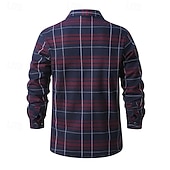 preiswerte Flanellhemden-Herren Hemd Freizeithemd Flanellhemd Fleece-Shirt Knopfhemd Wein Marineblau Blau Grau Langarm Karomuster Revers Urlaub Ferien Tasche Bekleidung Polyester Mode warm halten Lässig Bequem