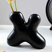 Недорогие Скульптуры-1 шт. креативная ваза в форме буквы X из полимерного материала, черно-белая, декоративная бутылка, сухой цветочный контейнер, подходящий для дома, гостиной, спальни, столовой, украшения стола для