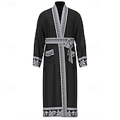 abordables Pyjamas-Homme Pyjamas Robe en soie Vêtements de Nuit Robe de bain Impressions Graphiques Mode Élégant Classique Maison Quotidien Lit Polyester Confort Doux Col en V manche longue Ceinture Incluse Printemps