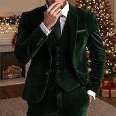 Men's Wedding Party Velvet Suits Peaked Lapel Yellow Burgundy Formal Solid Colored Tailored Fit 3 Piece Single Breasted One-button